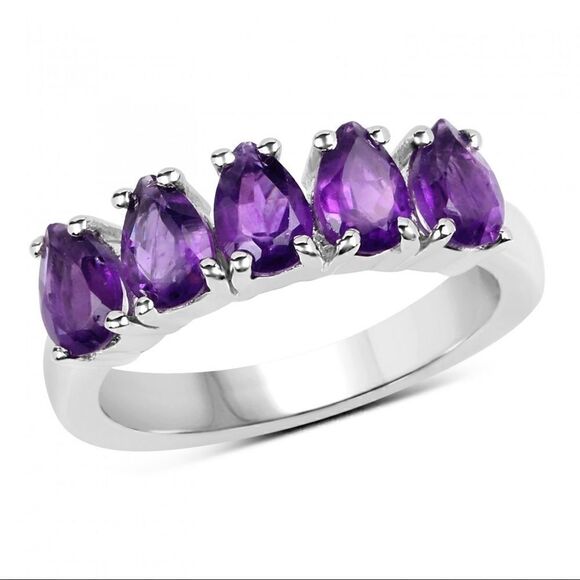 Brilliant Ladies Sterling Silver Amethyst Size 7 Designer Rin - Picture 1 of 4